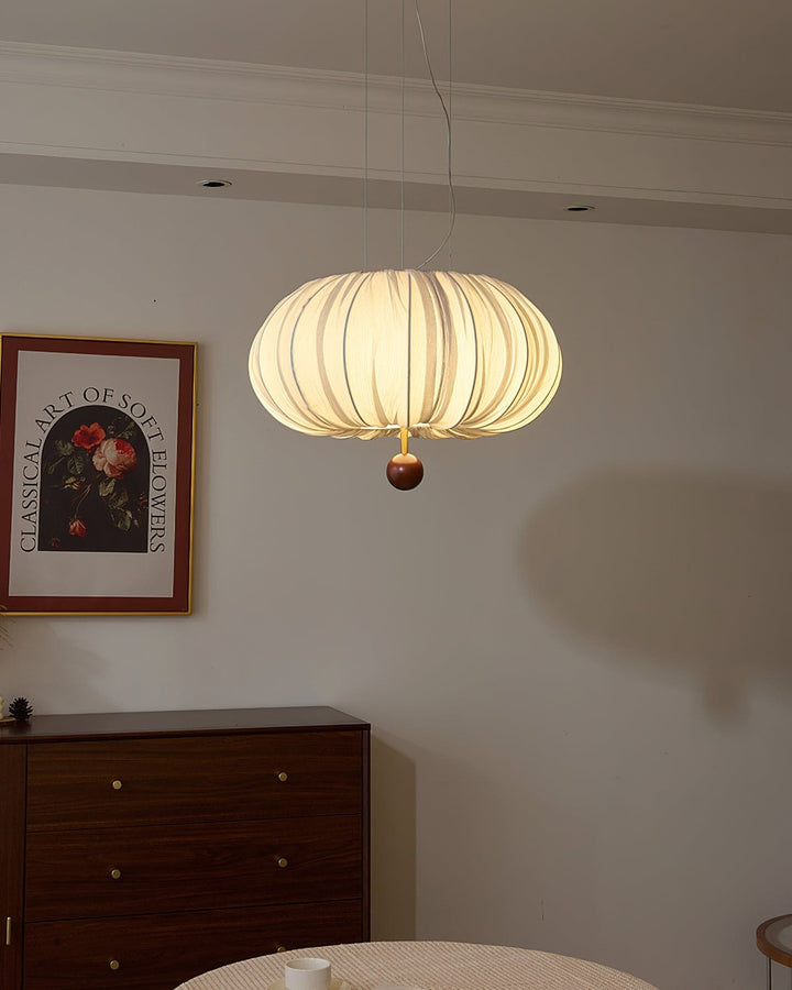 Qolvin Pendant Lighting – Contemporary Fabric & Wood Fixture