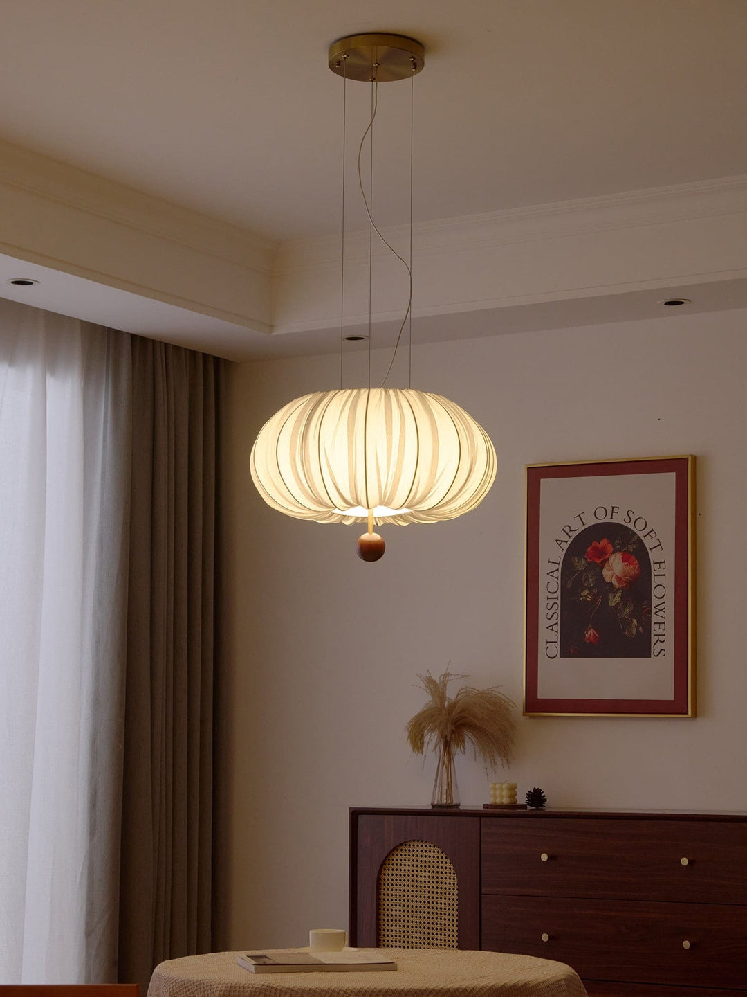 Qolvin Pendant Lighting – Contemporary Fabric & Wood Fixture