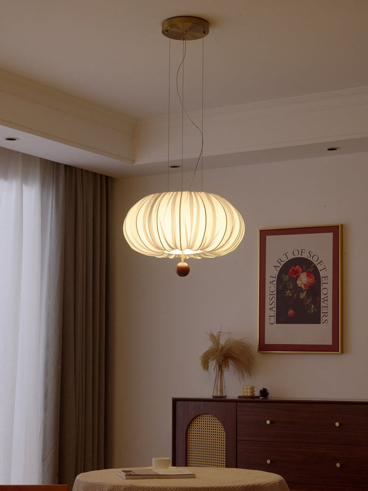 Qolvin Pendant Lighting – Contemporary Fabric & Wood Fixture
