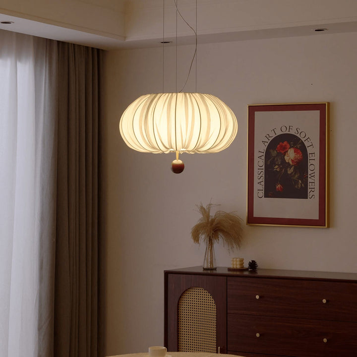 Qolvin Pendant Lighting – Contemporary Fabric & Wood Fixture