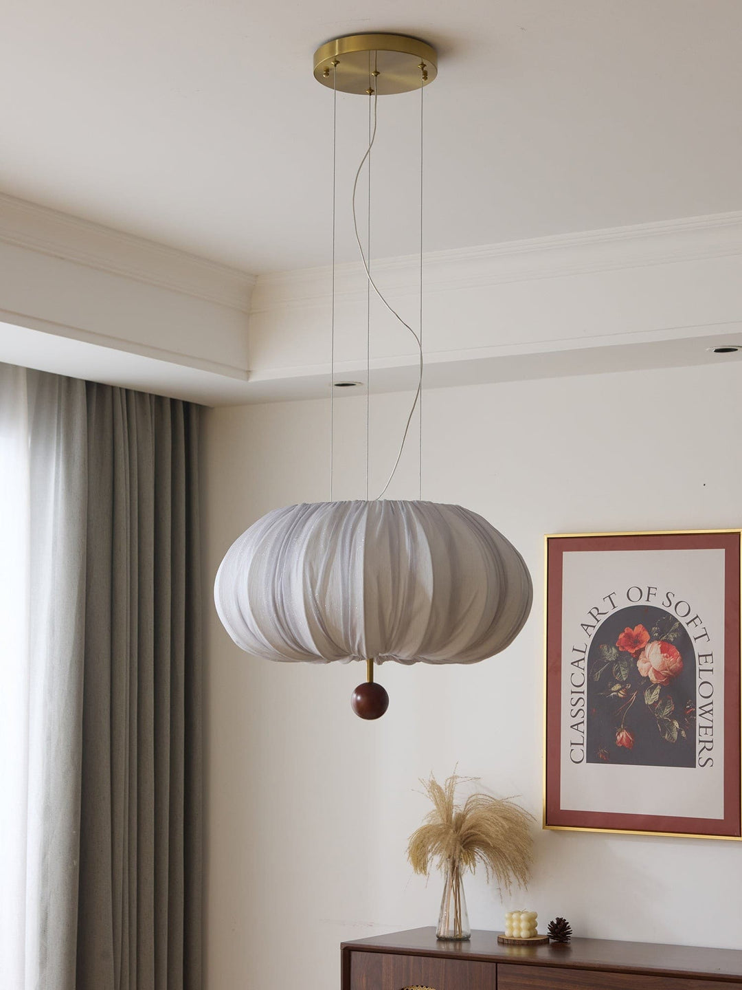 Qolvin Pendant Lighting – Contemporary Fabric & Wood Fixture