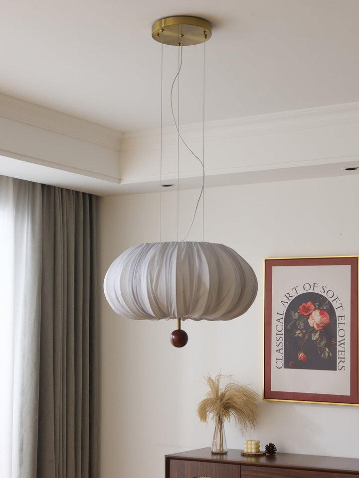Qolvin Pendant Lighting – Contemporary Fabric & Wood Fixture