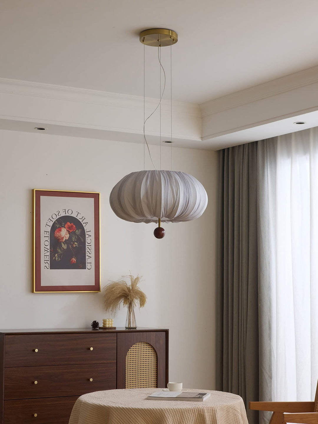 Qolvin Pendant Lighting – Contemporary Fabric & Wood Fixture