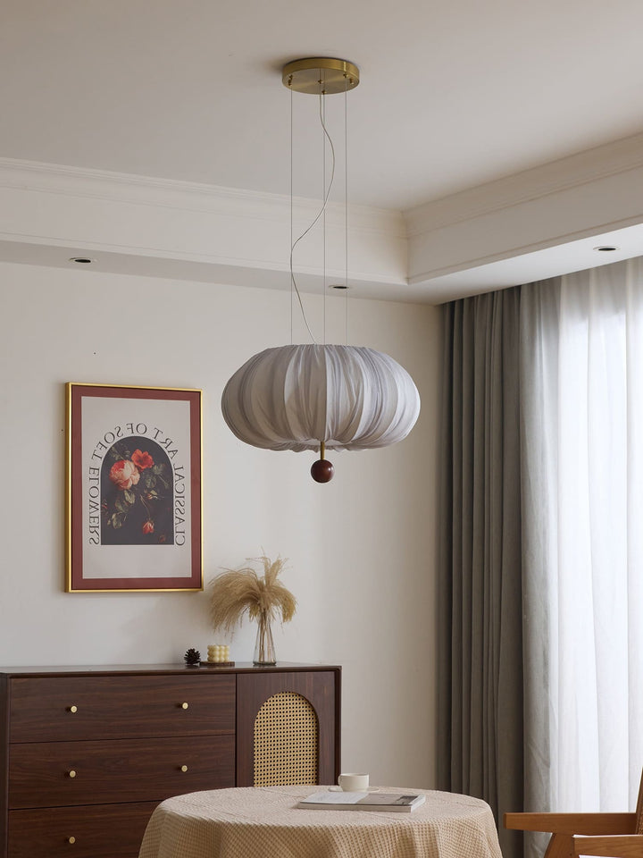 Qolvin Pendant Lighting – Contemporary Fabric & Wood Fixture