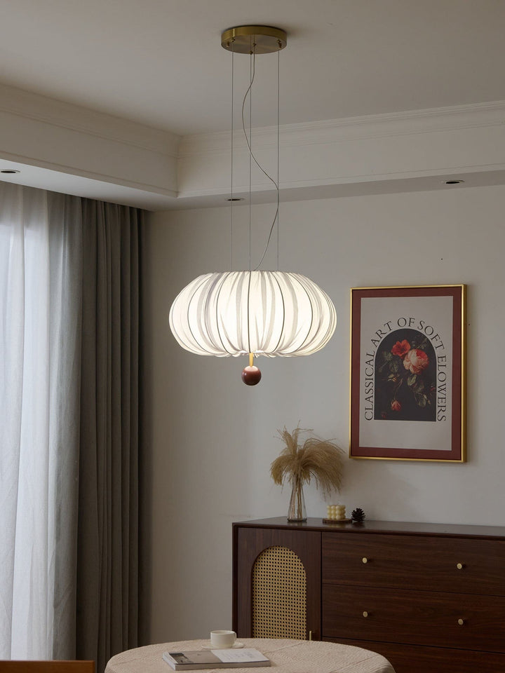 Qolvin Pendant Lighting – Contemporary Fabric & Wood Fixture