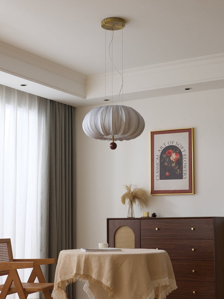 Qolvin Pendant Lighting – Contemporary Fabric & Wood Fixture