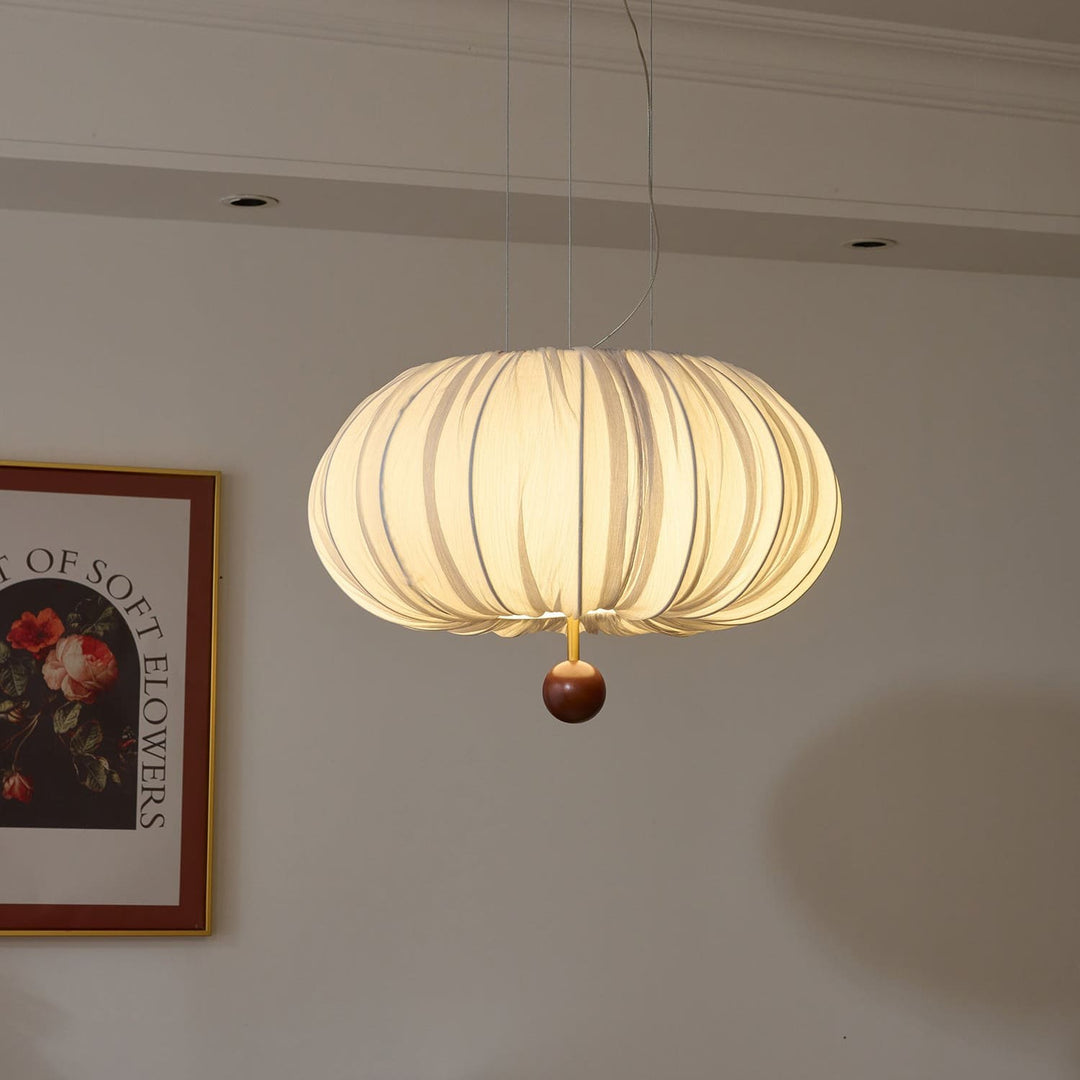 Qolvin Pendant Lighting – Contemporary Fabric & Wood Fixture