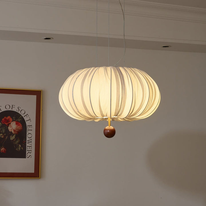 Qolvin Pendant Lighting – Contemporary Fabric & Wood Fixture