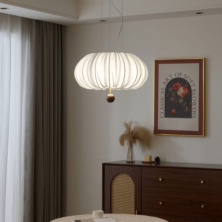 Qolvin Pendant Lighting – Contemporary Fabric & Wood Fixture