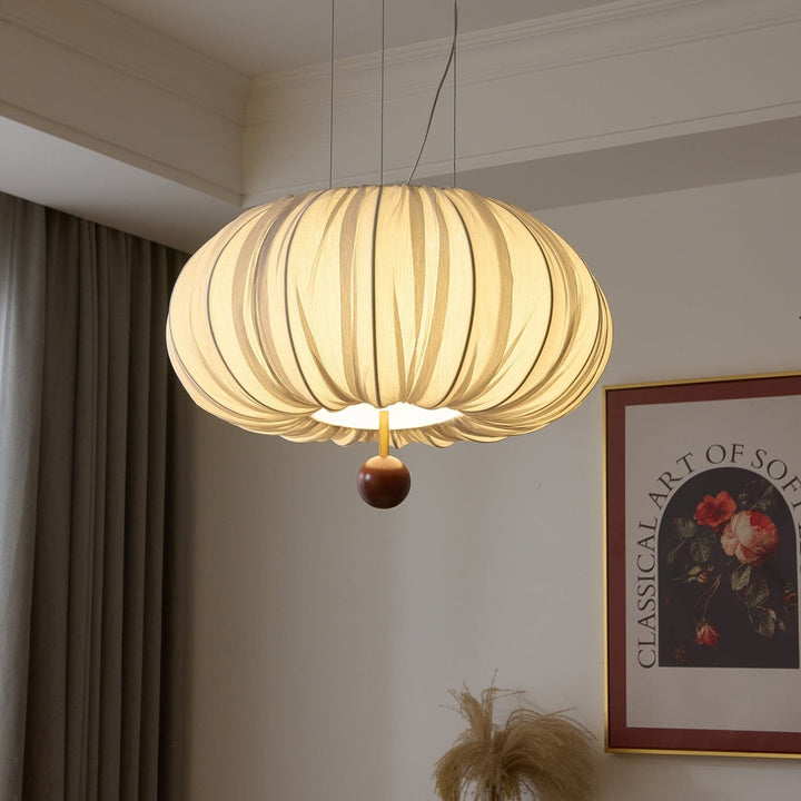 Qolvin Pendant Lighting – Contemporary Fabric & Wood Fixture