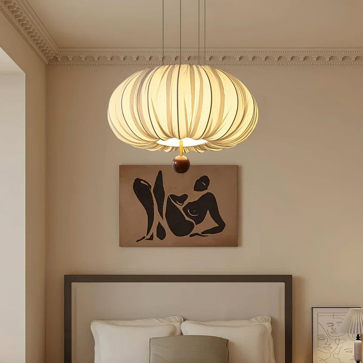 Qolvin Pendant Lighting – Contemporary Fabric & Wood Fixture