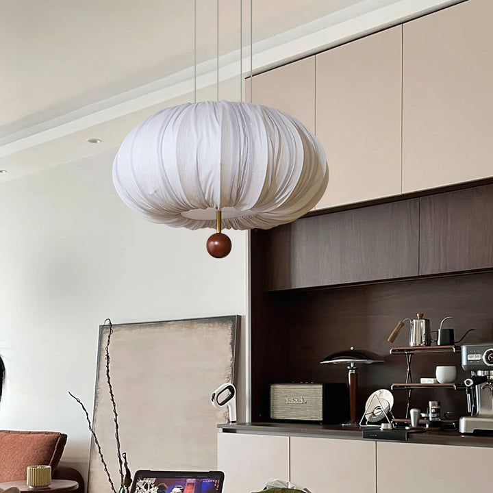 Qolvin Pendant Lighting – Contemporary Fabric & Wood Fixture