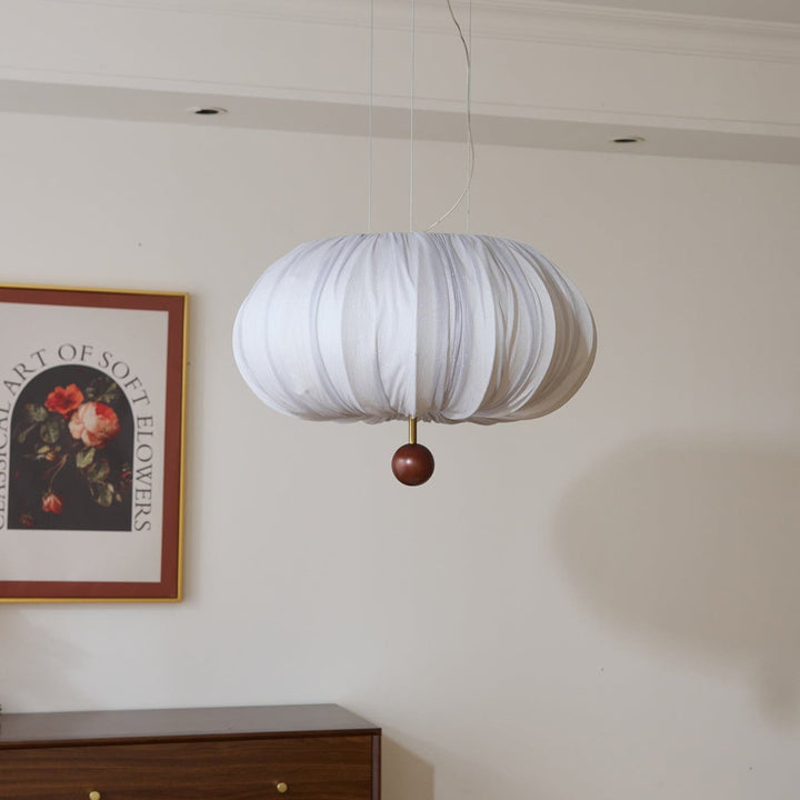 Qolvin Pendant Lighting – Contemporary Fabric & Wood Fixture