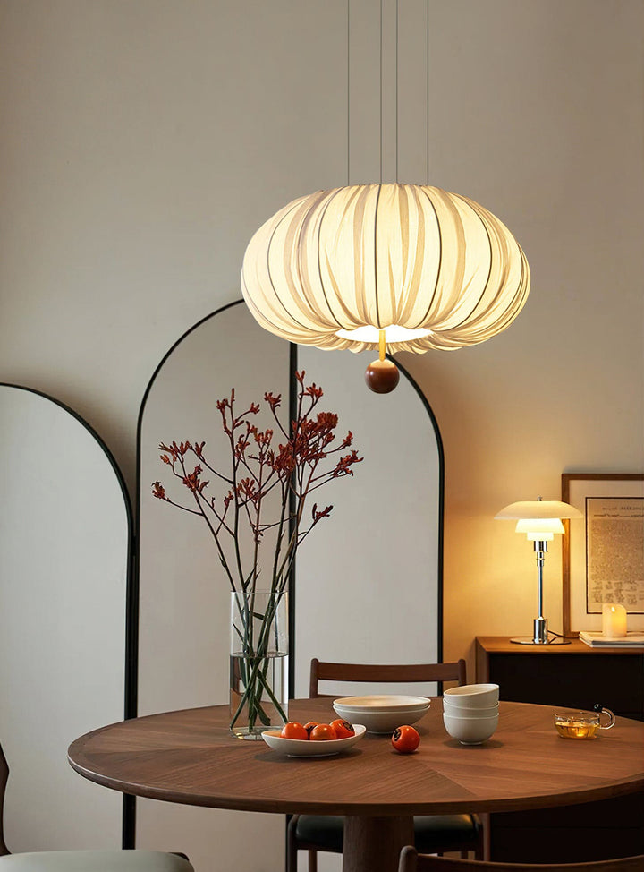 Qolvin Pendant Lighting – Contemporary Fabric & Wood Fixture