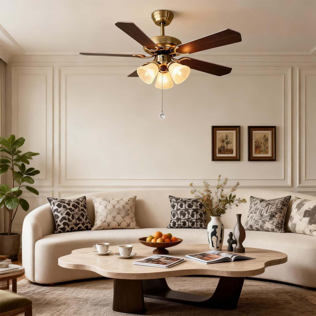 Quyllo Ceiling Fan Light | Modern French Glass Dining Room