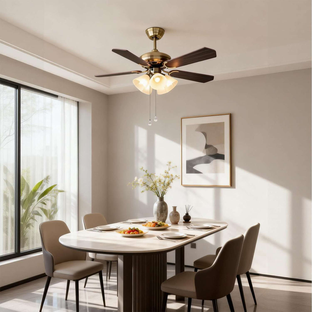 Quyllo Ceiling Fan Light | Modern French Glass Dining Room