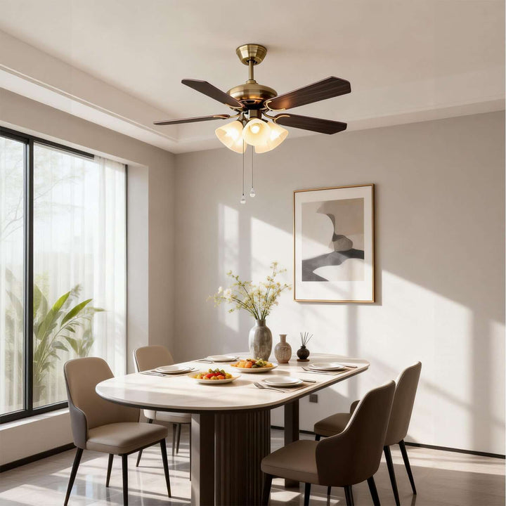 Quyllo Ceiling Fan Light | Modern French Glass Dining Room