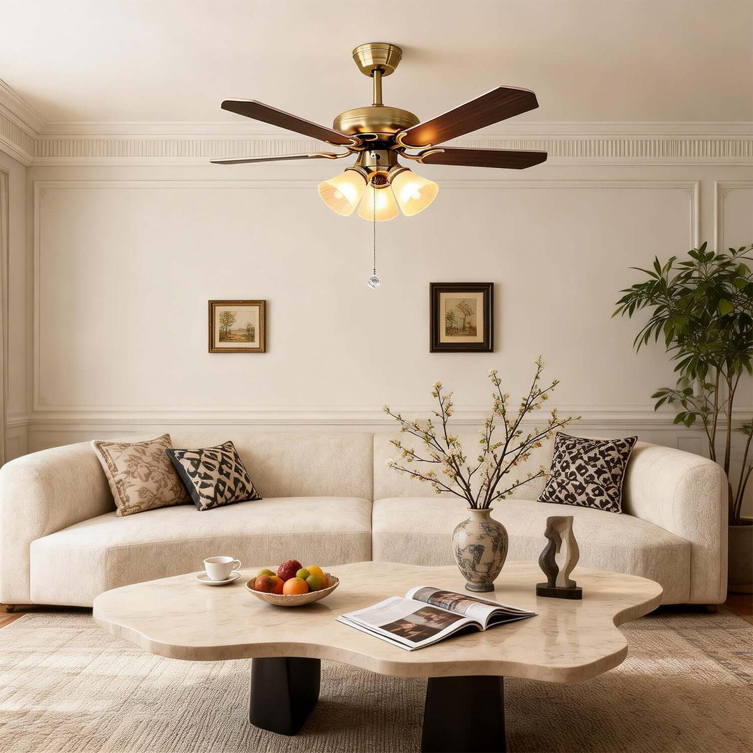 Quyllo Ceiling Fan Light | Modern French Glass Dining Room