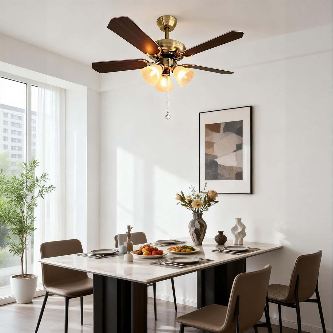 Quyllo Ceiling Fan Light | Modern French Glass Dining Room