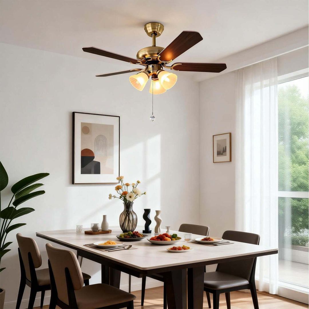 Quyllo Ceiling Fan Light | Modern French Glass Dining Room
