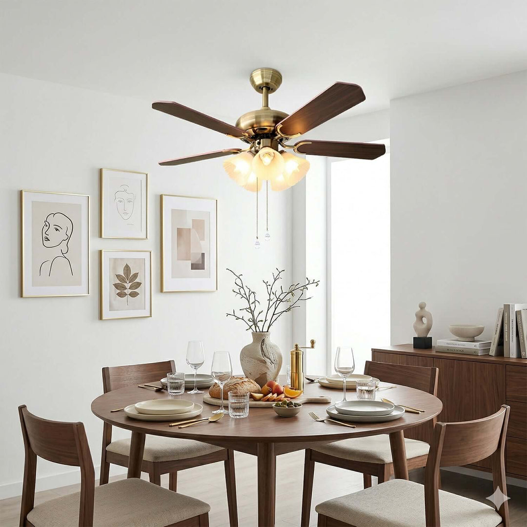 Quyllo Ceiling Fan Light | Modern French Glass Dining Room