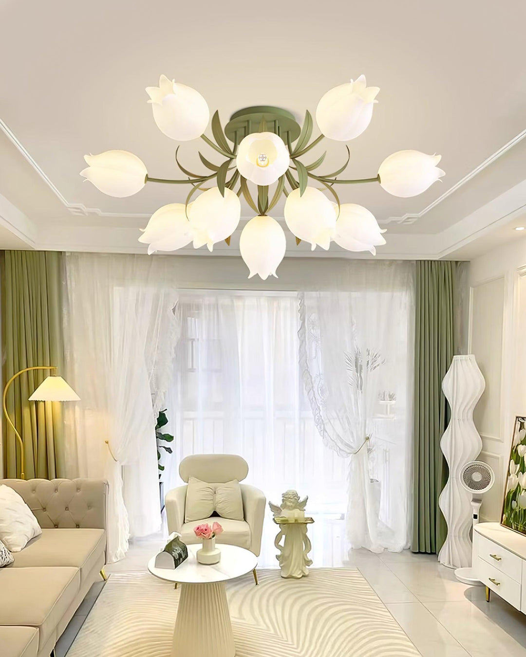 Ricko Ceiling Light – Cream Lily Flower Ceiling Fixture | Vinlighting | Vinlighting