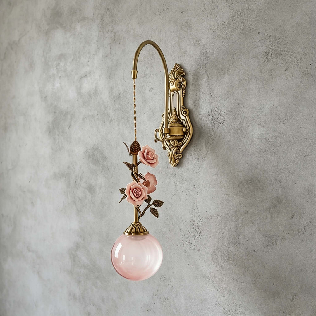Rosaline Wall Sconce - French Pink Glass Vintage Wall Lighting | Vinlighting