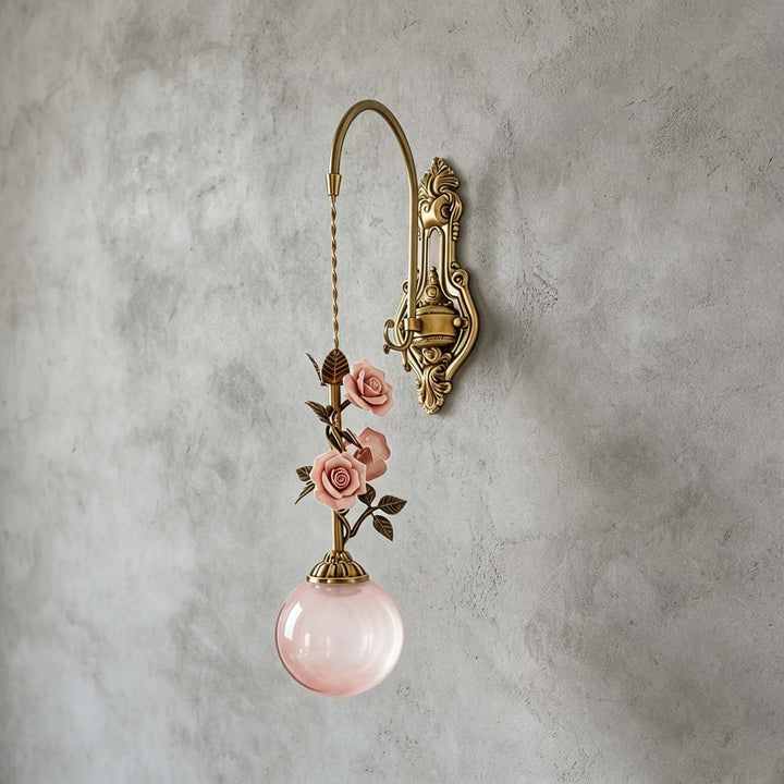 Rosaline Wall Sconce - French Pink Glass Vintage Wall Lighting | Vinlighting