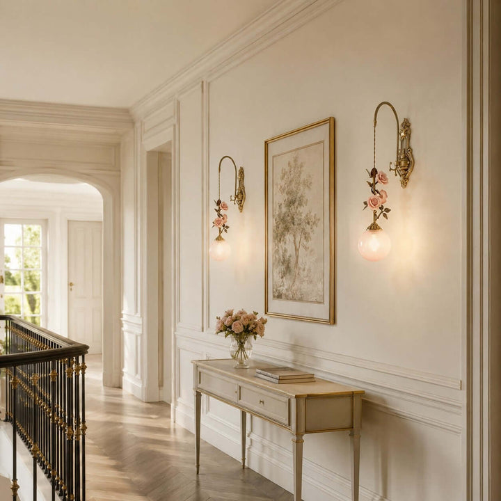 Rosaline Wall Sconce - French Pink Glass Vintage Wall Lighting | Vinlighting