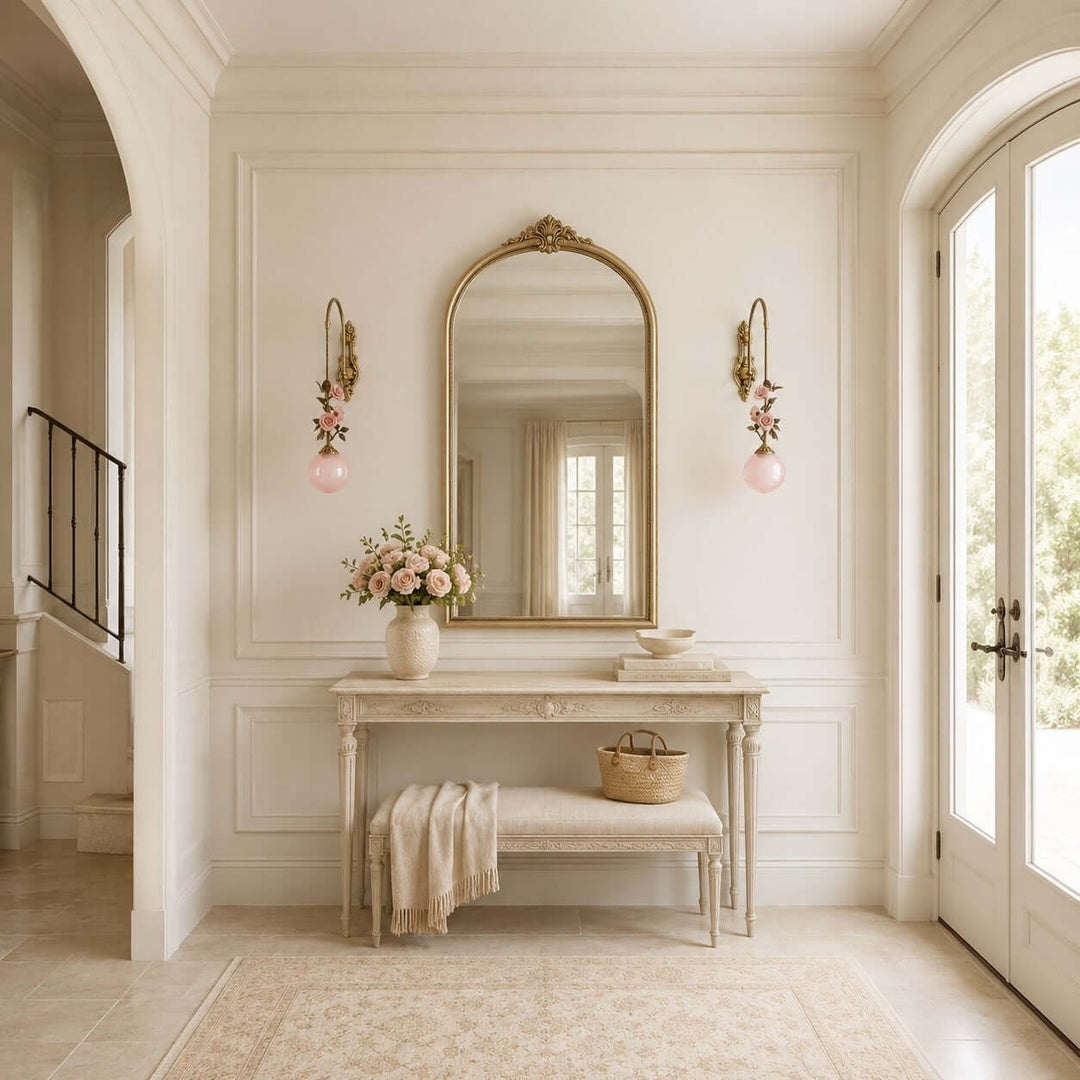 Rosaline Wall Sconce - French Pink Glass Vintage Wall Lighting | Vinlighting