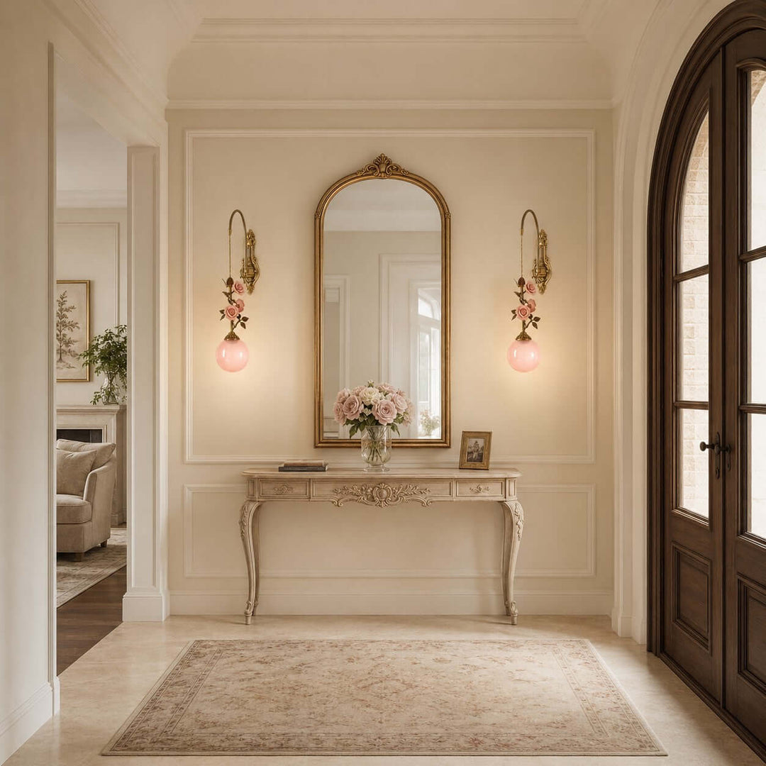 Rosaline Wall Sconce - French Pink Glass Vintage Wall Lighting | Vinlighting