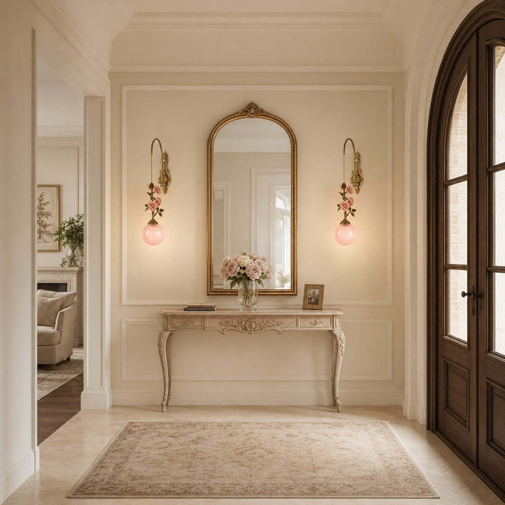 Rosaline Wall Sconce - French Pink Glass Vintage Wall Lighting | Vinlighting