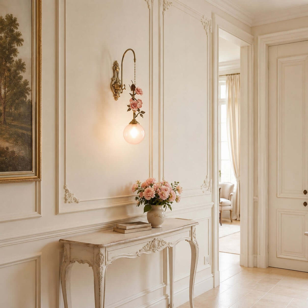 Rosaline Wall Sconce - French Pink Glass Vintage Wall Lighting | Vinlighting