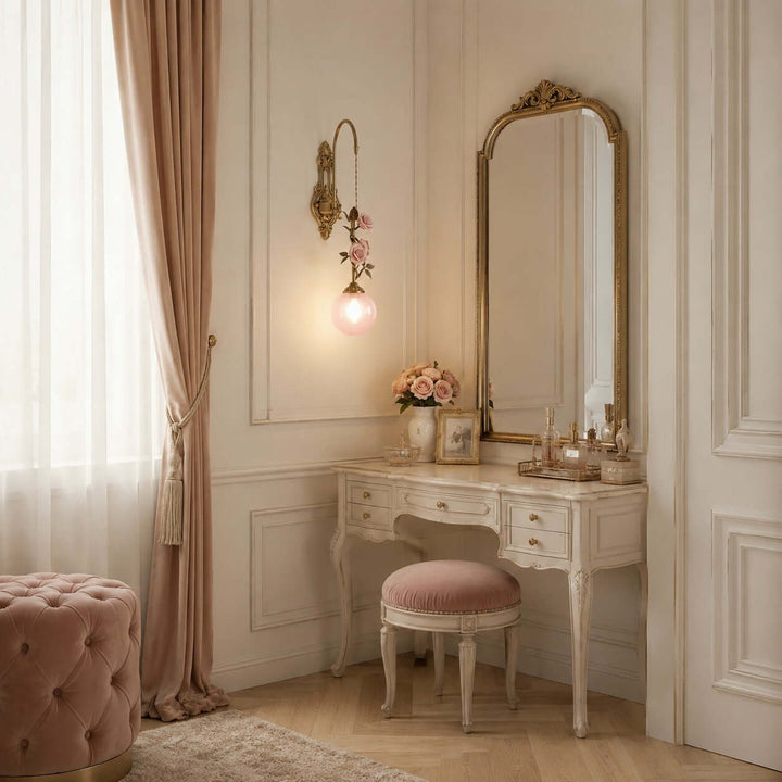 Rosaline Wall Sconce - French Pink Glass Vintage Wall Lighting | Vinlighting