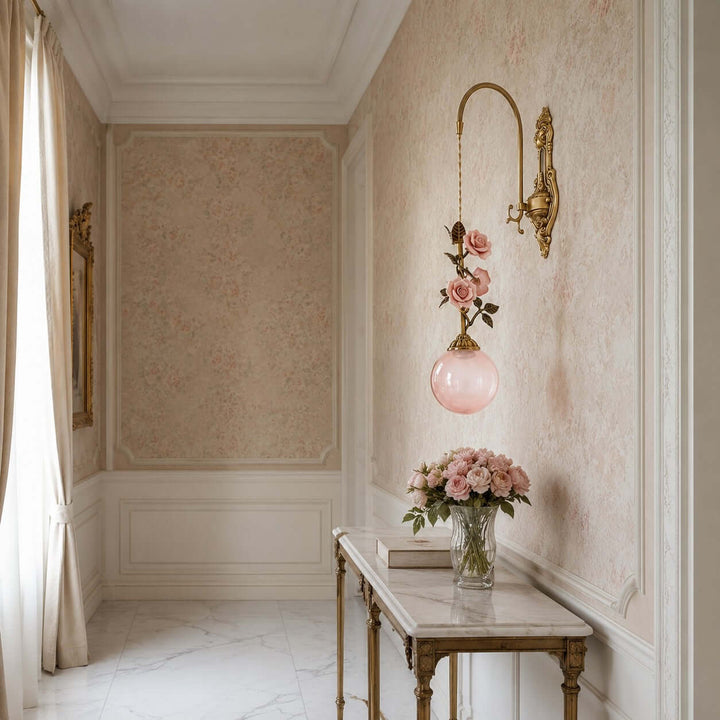 Rosaline Wall Sconce - French Pink Glass Vintage Wall Lighting | Vinlighting