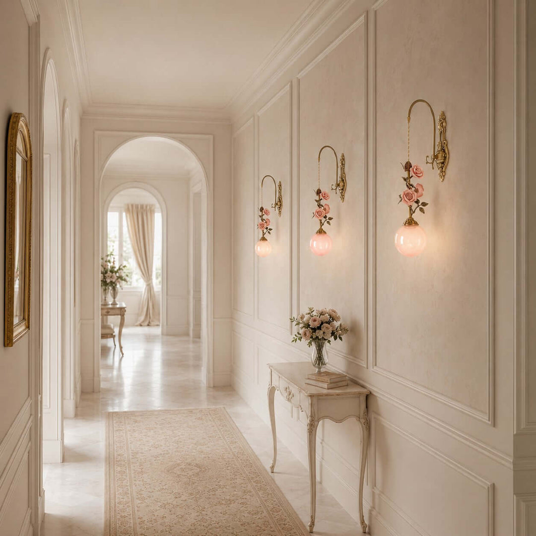 Rosaline Wall Sconce - French Pink Glass Vintage Wall Lighting | Vinlighting