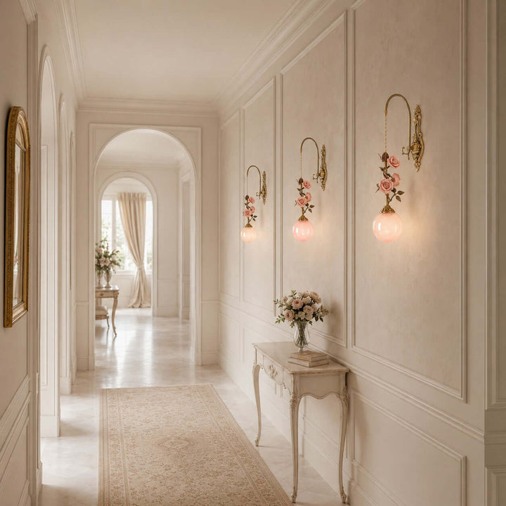 Rosaline Wall Sconce - French Pink Glass Vintage Wall Lighting | Vinlighting
