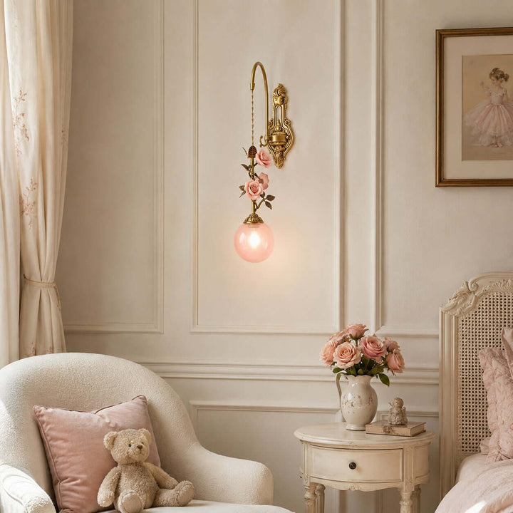Rosaline Wall Sconce - French Pink Glass Vintage Wall Lighting | Vinlighting