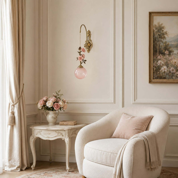 Rosaline Wall Sconce - French Pink Glass Vintage Wall Lighting | Vinlighting