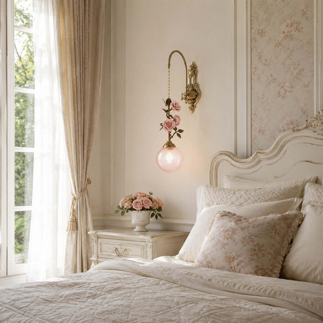 Rosaline Wall Sconce - French Pink Glass Vintage Wall Lighting | Vinlighting