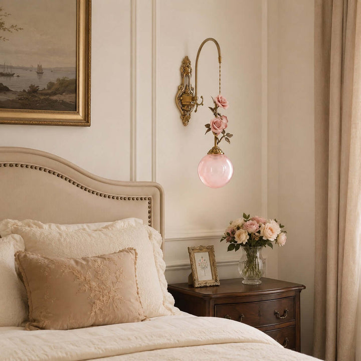 Rosaline Wall Sconce - French Pink Glass Vintage Wall Lighting | Vinlighting
