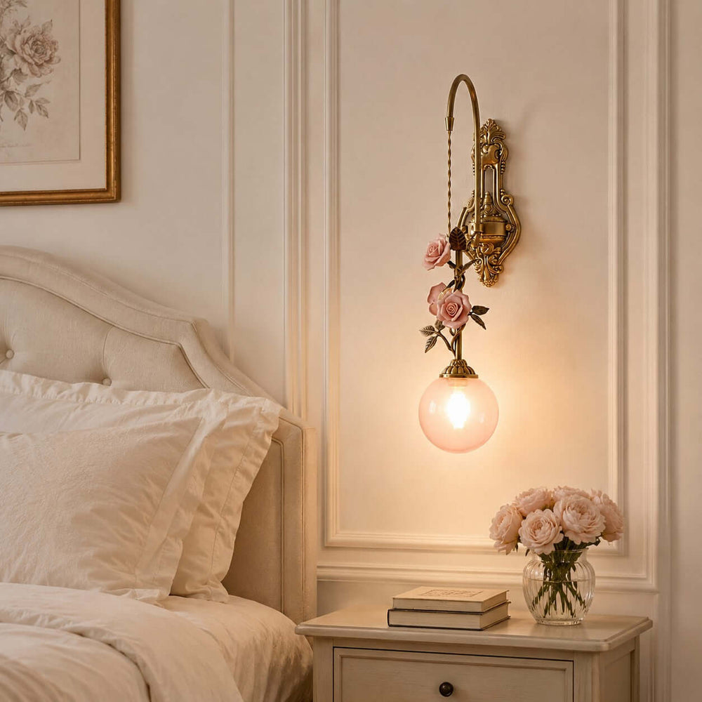Rosaline Wall Sconce - French Pink Glass Vintage Wall Lighting | Vinlighting