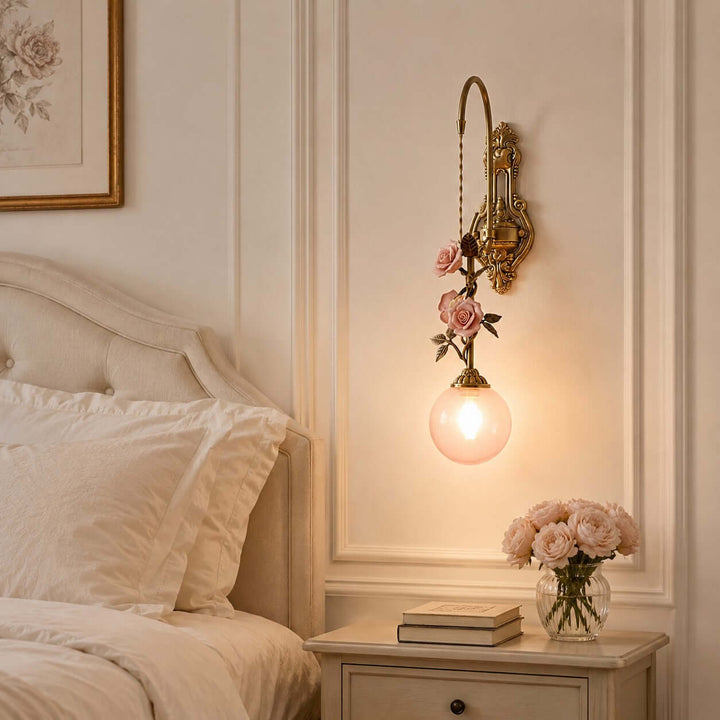 Rosaline Wall Sconce - French Pink Glass Vintage Wall Lighting | Vinlighting