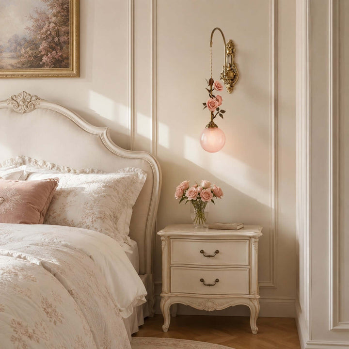 Rosaline Wall Sconce - French Pink Glass Vintage Wall Lighting | Vinlighting