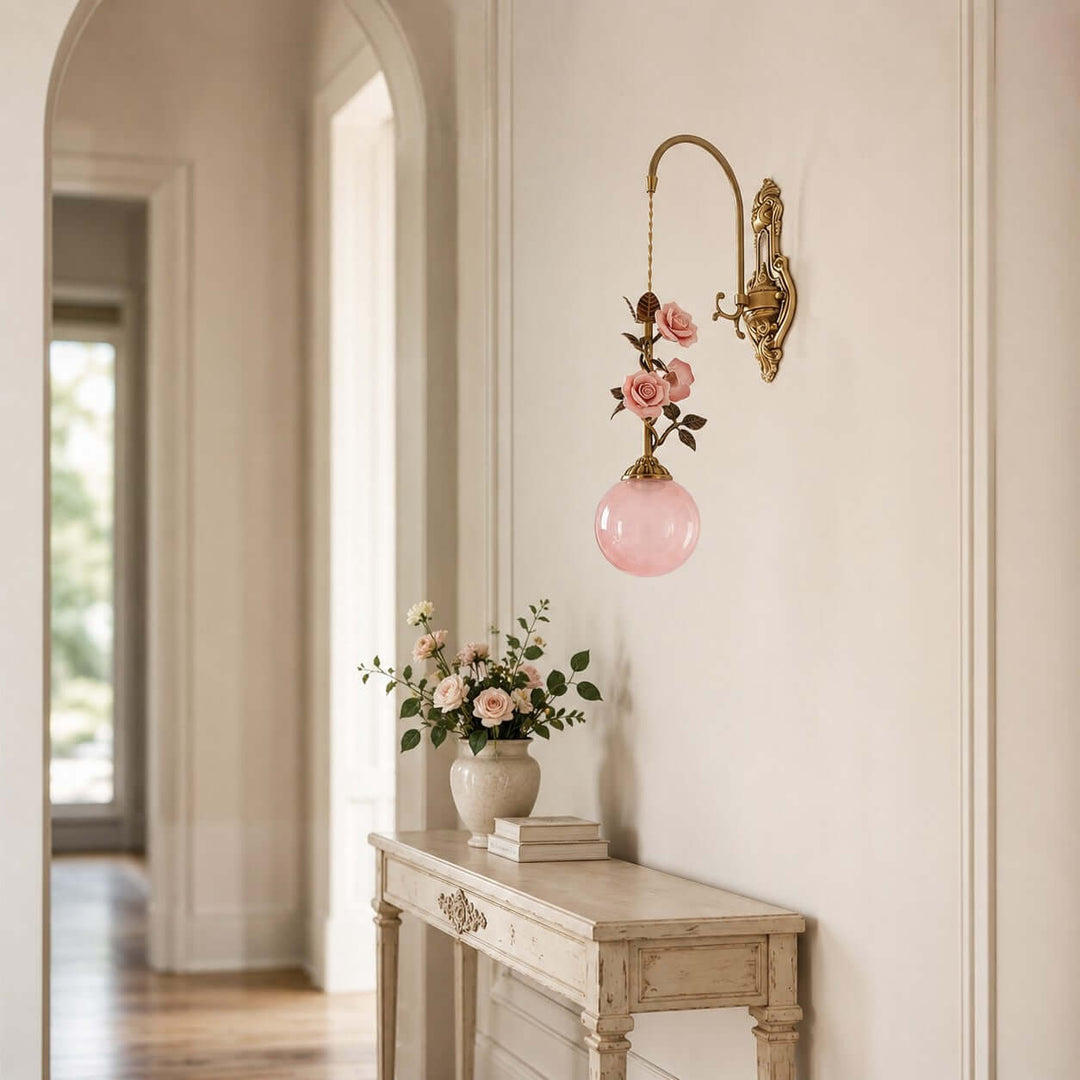 Rosaline Wall Sconce - French Pink Glass Vintage Wall Lighting | Vinlighting