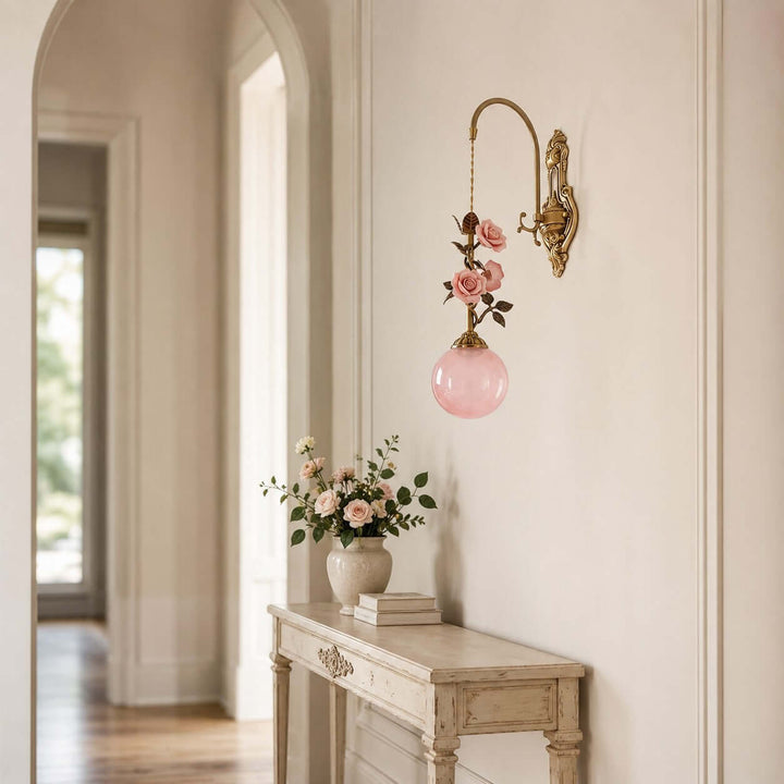 Rosaline Wall Sconce - French Pink Glass Vintage Wall Lighting | Vinlighting