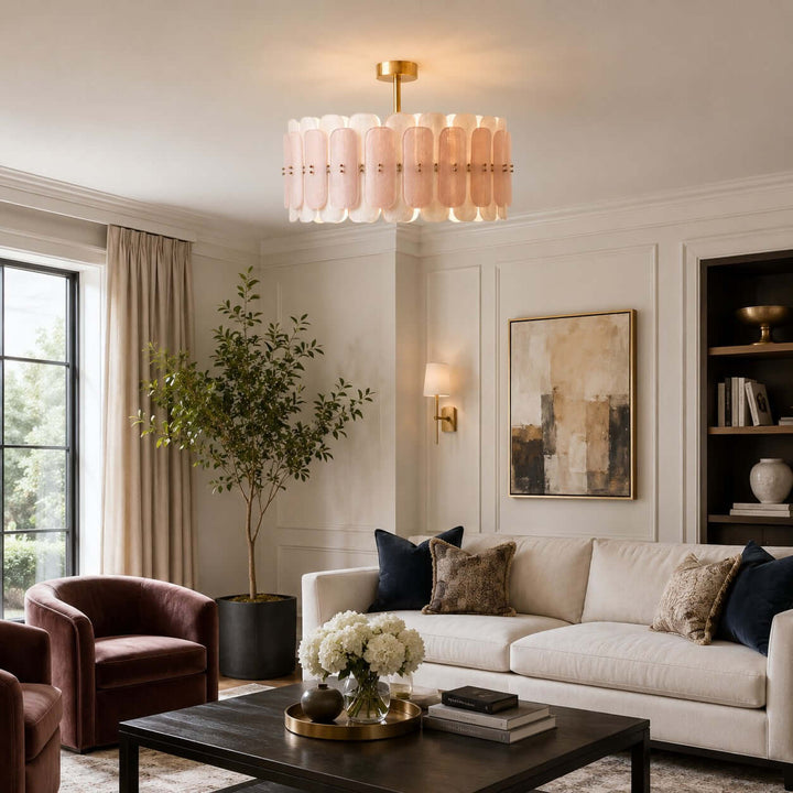 Roselle Chandelier - Glam Pink Glass Chandelier for Living Room