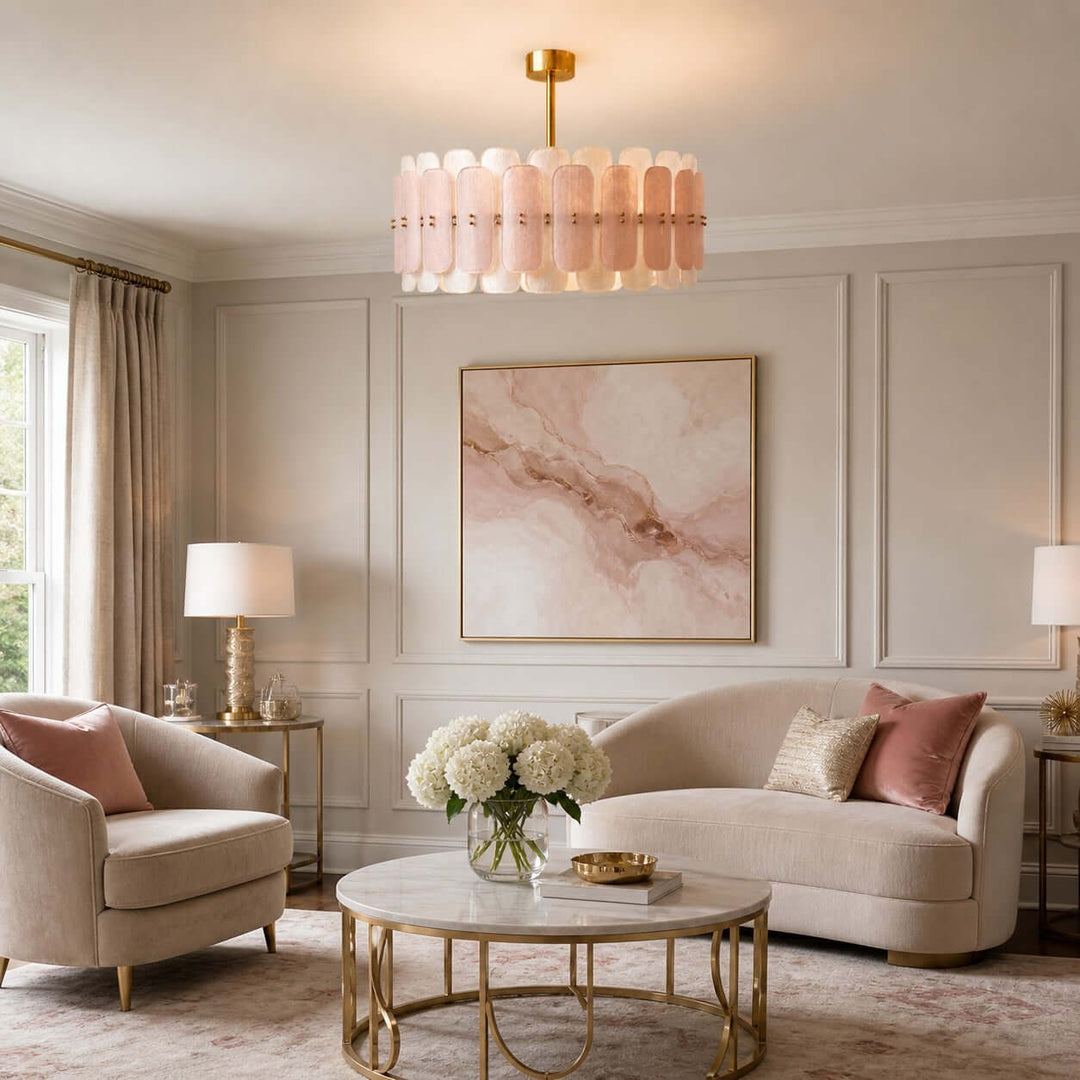 Roselle Chandelier - Glam Pink Glass Chandelier for Living Room
