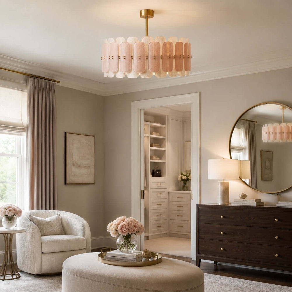 Roselle Chandelier - Glam Pink Glass Chandelier for Living Room