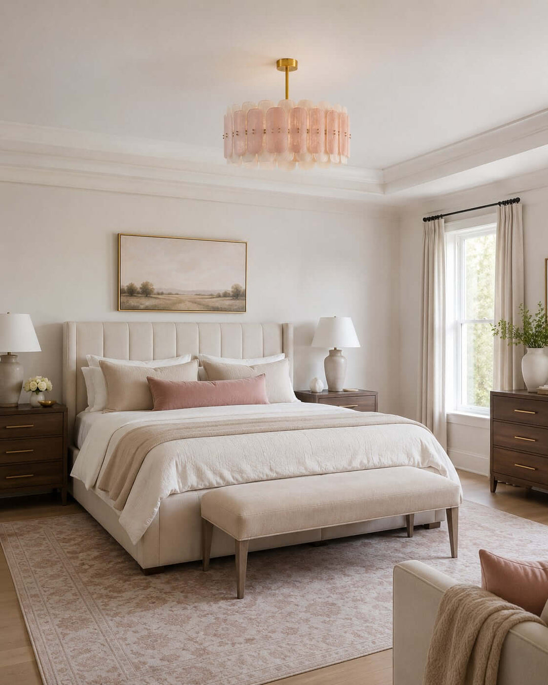 Roselle Chandelier - Glam Pink Glass Chandelier for Living Room